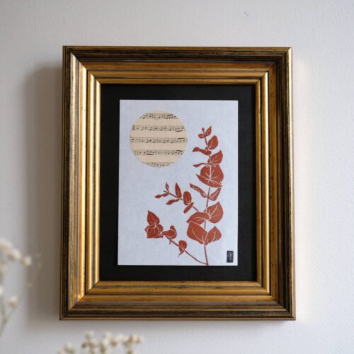 Air de printemps ; linogravure ; oeuvre originale ; atelier du lys ; Montpellier ; suzon bastide ; botanique ; musique ; poésie