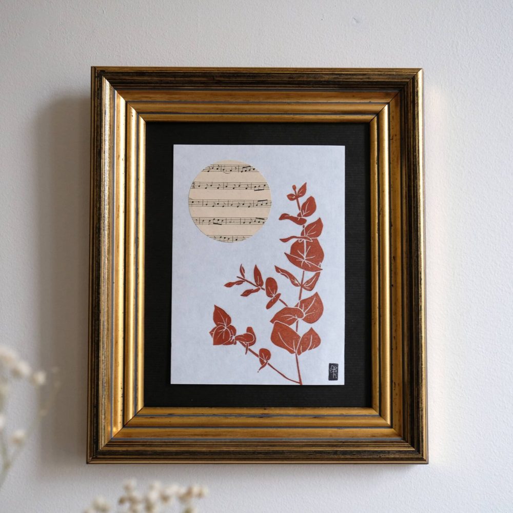 Air de printemps ; linogravure ; oeuvre originale ; atelier du lys ; Montpellier ; suzon bastide ; botanique ; musique ; poésie