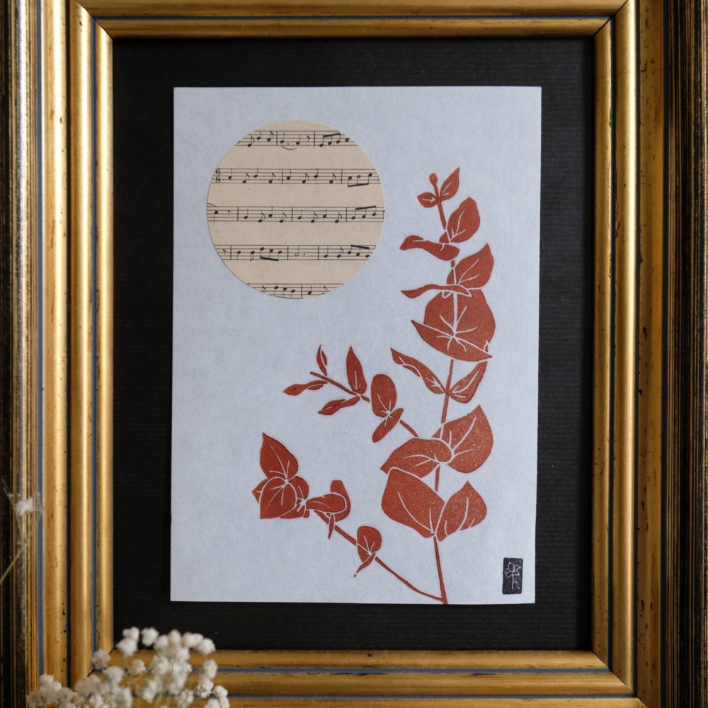Air de printemps ; linogravure ; oeuvre originale ; atelier du lys ; Montpellier ; suzon bastide ; botanique ; musique ; poésie